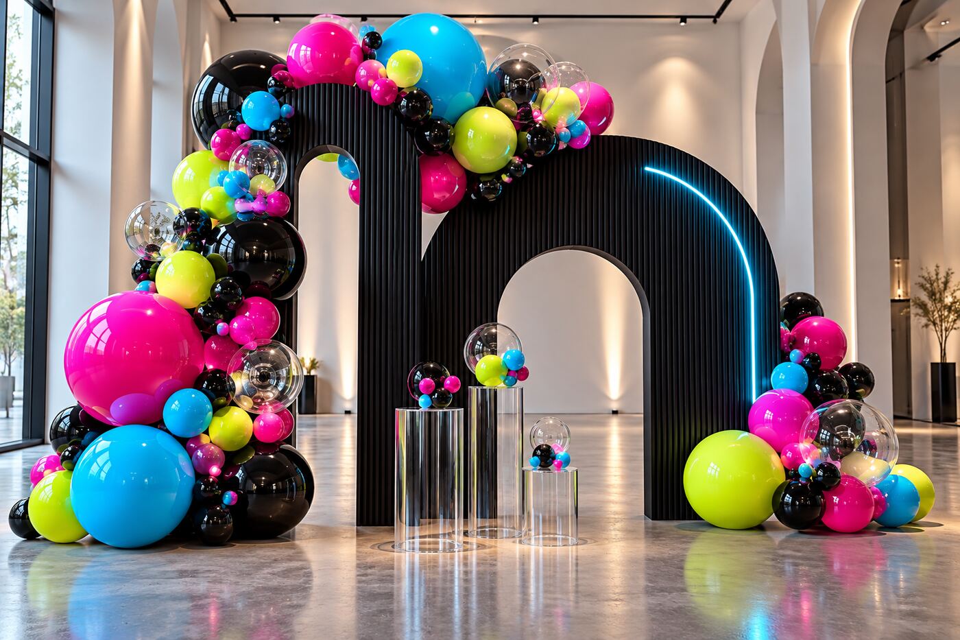 Electric Afterglow balloon design concept in NOX magenta, cyan and lime